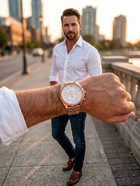 Invicta Rose Gold Tone Breitling-Style Chronograph Watch - Huge Bold White Dial